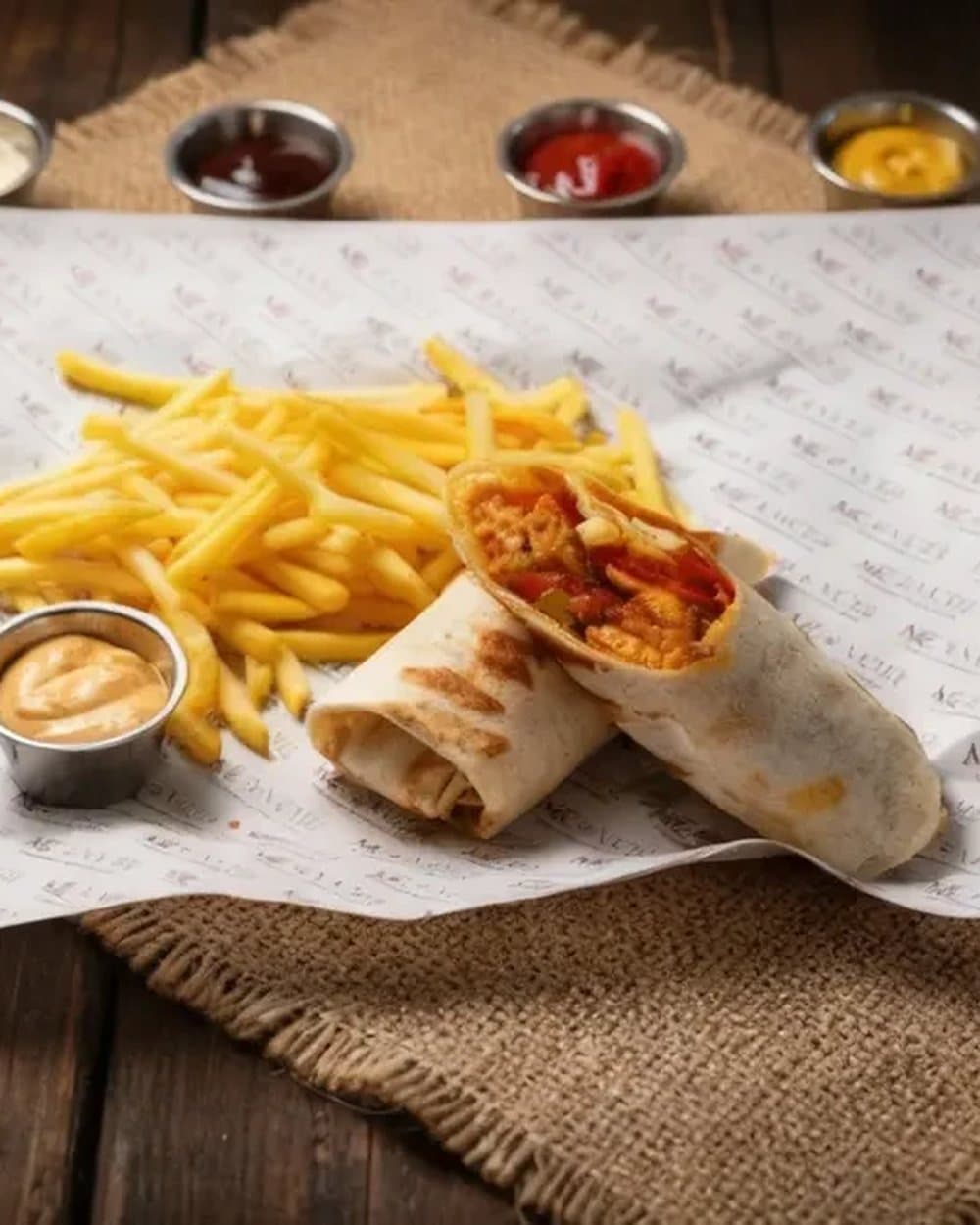 Tavuklu wrap ve patates kızartması